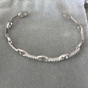 Sterling Silver Open Cuff Bracelet with Pavé Accent